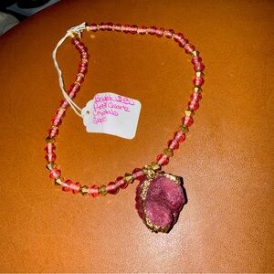 Handmade pink glass and gold beaded quartz Necklace by Ginger Lynn